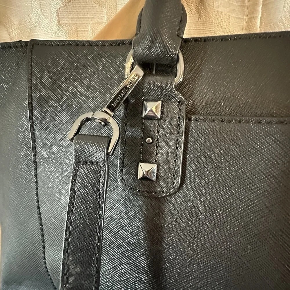 Michael Kors Black Saffiano Leather Studded Satchel Bag Handbag Purse